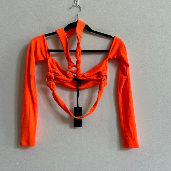 H:ours Roberta Crop Top in Neon Orange size Small - Picture 5 of 6